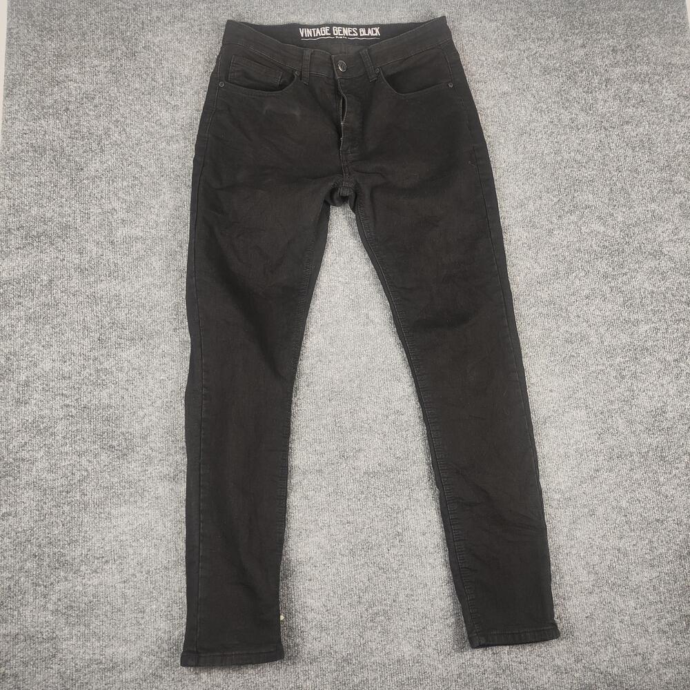 Vintage Genes Black Jeans Mens 32x32 Black Dark Wash Slim Tapered Denim Pants
